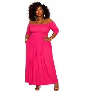 Sexy Diva Hot Pink Off-Shoulder Maxi Dress Plus Size 1X Glam Evening Resort